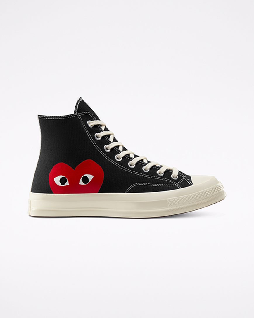 Dámské Boty Vysoké Converse x Comme des Garçons PLAY Chuck 70 Černé Bílé Červené | CZ HLTZ60